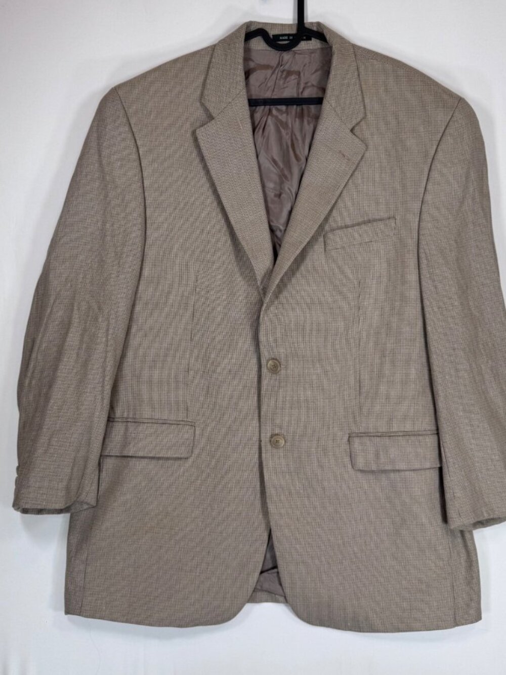 Vintage Lauren Ralph Lauren Blazer‎ Silk Wool Houndstooth Tan 44 44L Academia